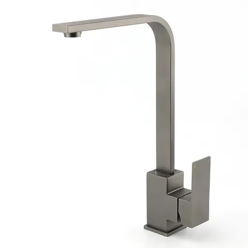 WELS Gun Metal Square Gooseneck Swivel Laundry Kitchen Mixer Faucet Sink Tap Set