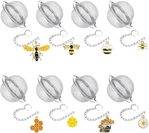 8Pcs Tea Ball,2.1 inch Tea Infuser for Loose Leaf Tea,Teas Strainer with Honey Bee Set Pendant,Loose Leaf Teas Steeper for Flavoring Herbal Spices and Seasonings