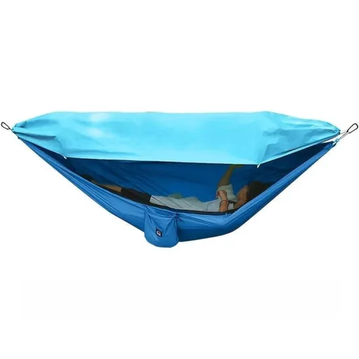 290 x 140CM Professional Nylon Hammock with Integrated Mosquito Net & Sunshade - 2-Person Anti-Rollover Camping Swing with Heavy-Duty Installation Kit (Blue)
