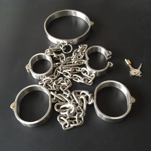 House Of Dasein Metal Restraints Set Stainless Steel Locking Collar Cuffs Kit Bdsm - Female