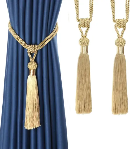 Curtain Tiebacks Hand-Woven Holdbacks Home Decorative Tassels Tiebacks (Gold, 2 Pack)