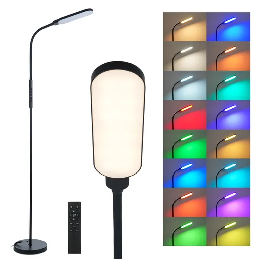 RGBCW LED Floor Lamp Modern Standing Light Dimming for Living Room Bedroom Office Eye Protection Reading Lamp Touch & Remote Control RGB Color Changing Floor Light