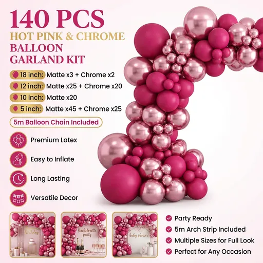 140PCS Rose red Balloon Garland Kit Latex Balloon Arch Set for Birthday Wedding Party Decoration Rose red Party Balloon Arch Kit with Multiple Sizes