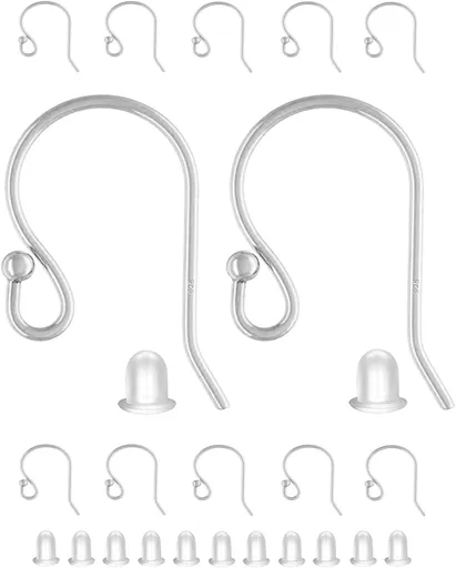 Earring Hooks 925 Sterling Silver Ball Dot Ear Wire with Rubber Backs Earwire for Jewelry Making Earring Supplies (12pcs Ear Wire and 12pcs Backs, Total 24pcs)