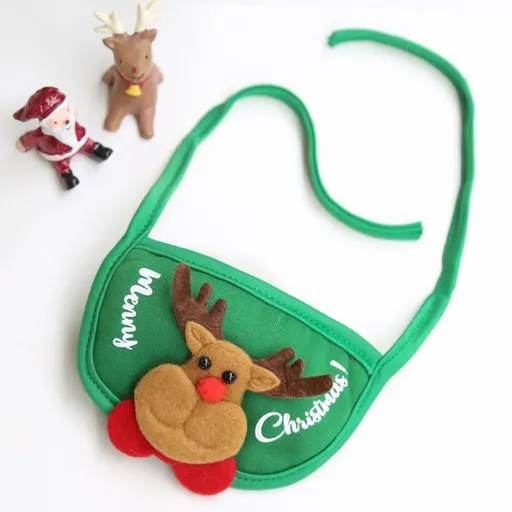 Pet Christmas Hat Bandana Wearable Accessories Green Deer Pattern Bib (Suitable for Pets Under 15 lbs)