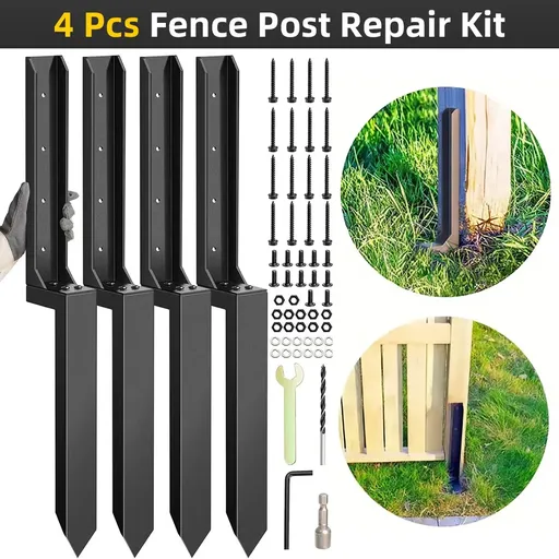 4Pcs Heavy Duty Fence Post Anchor Ground Stake For Fixing Leaning Wood Support