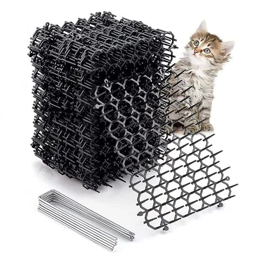 12 Pack Square Cat Scat Mats for Cats with Spikes, Prickle Strips from Digging Cat Deterrent Outdoor Include 8 Staples