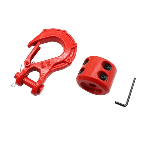 Winch Hook-3/8" Clevis Slip Hook with Safety Latch & Winch Cable Hook Stopper, Grade Forged Steel Work for Winch Rope, ATV, UTV, Off Road Vehicle, Red