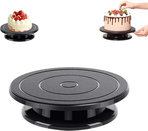 Rotating Cake Stand - Cake Turntable - Cake Stand with Base - Cake Dish - Cake Plate - Cake Plate - Cake Stand - Cake Stand - ø 28cm - Turntable - Anti-Slip - Cake Decoration - Baking Supplies - Cake Decorations - Cake Topper - Black