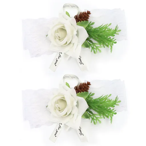 2Pcs Bridesmaid Silk Wrist Flower Bridal Corsage Wedding Ceremony Decoration SupplyWhite