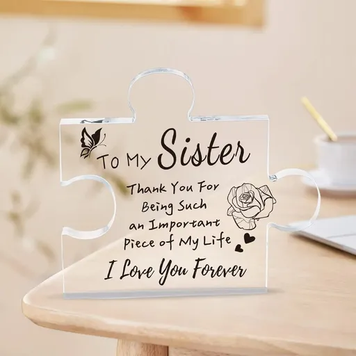 Interlocking Puzzle-Shaped Desktop Decor – 10.5cm Square Display Piece for Home or Gifting(Sister)