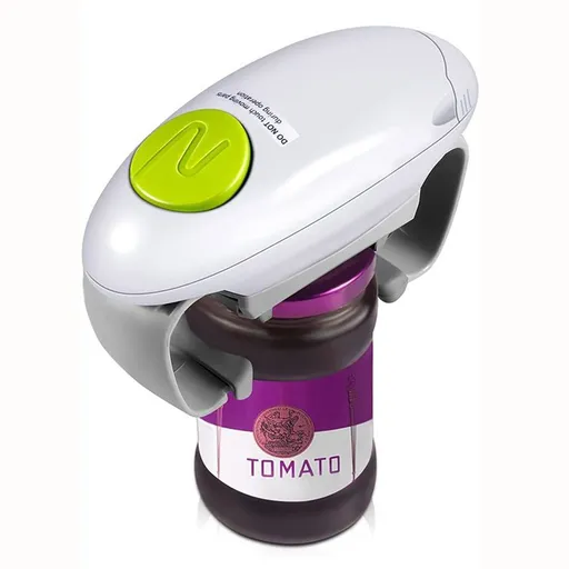 White Upgraded One-Touch Electric Can Opener — Dual-Handle Design, Automatic Hands-Free Can/Bottle Opener, ABS Material, Battery-Powered (Batteries Not Included), Designed for the Kitchen