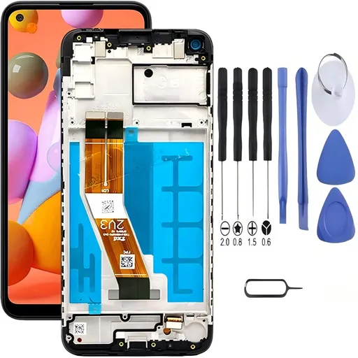 Samsung Galaxy A11 Screen Replacement with Frame, 6.4 Inch PLS TFT LCD Touch Digitizer, Complete Disassembly Repair Tool Kit for SM-A115U SM-A115A SM-A115W SM-A115F SM-A115M SM-S115DL