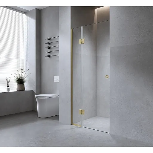 120cm Wall to Wall Frameless Shower Screen – Gold Wall Channel and Floor Channel with SS Hinges for Contemporary Style