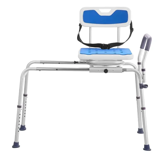 Sliding Tub Transfer Bench with 360 Degree Swivel Seat, Height Adjustable Bathtub Transfer Bench with Armrest & Safety Belt, Non-Slip Rotating Shower Chair for Elderly Disabled, 400LBS Capacity