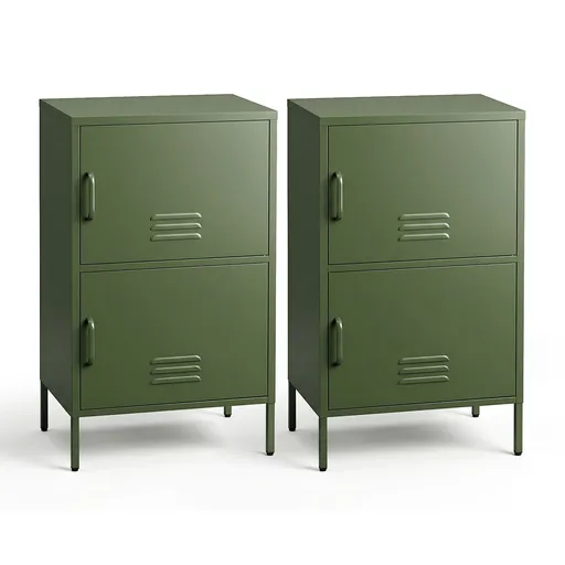 Artiss 2x Buffet Sideboard Cabinet Storage Cupboard 2 Doors Metal Green DOUBLE