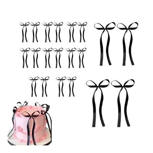 Bow Cupcake Ribbons,Durable Birthday Cake Decorations for Women and Girls,20Pack Black Cute Dessert Bow Tie for Party,Wedding Black