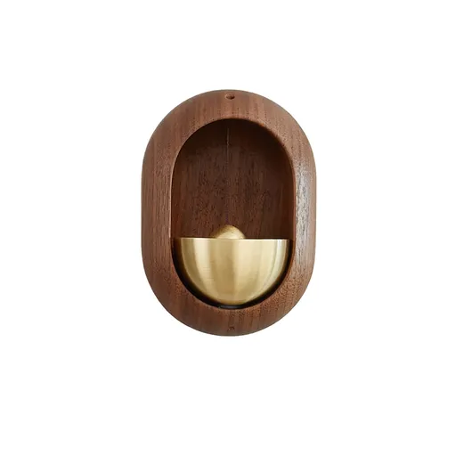 1 Piece Vintage Wooden Door Bell with Copper Chime and Magnetic Mount for Entryways and Bedrooms, Dark Wood Oval Design