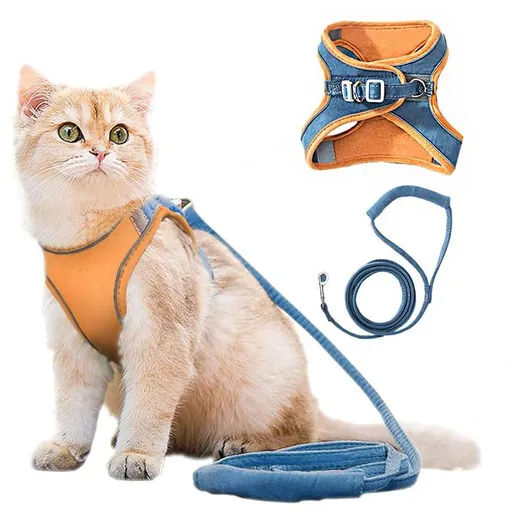 Pet Harness and Leash Set with Reflective Strip for Cats Dogs - Orange 3XL