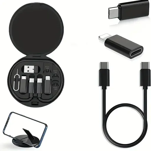 5-in-1 Cable Storage Box, Charging + Stand + Storage All-in-One, One Box Solves Your Travel Needs/BLACK