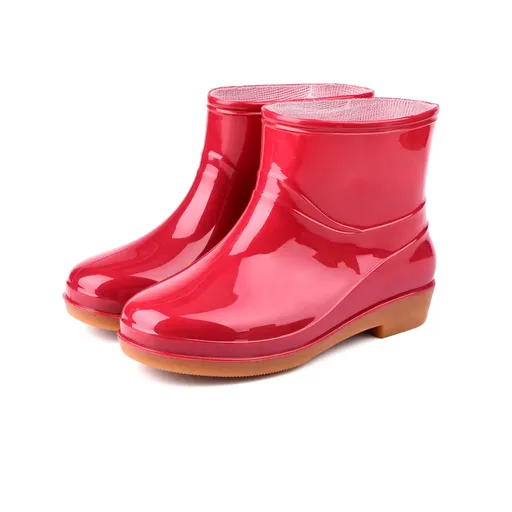 Womens Rain Boots Fashion Antiskid Short Rain Boot Round Head Radian PVC Plastic Rain Boots Red 40