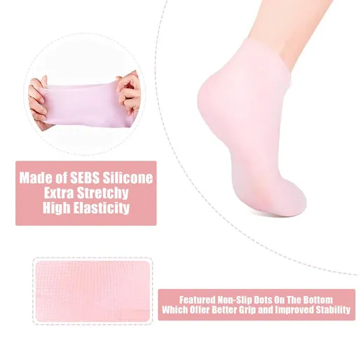 2 Pairs Women Foot Spa Pedicure Silicone Socks -Gel Socks Foot Care After Pedicure, for Dry Cracked Feet Women (Pink&White)