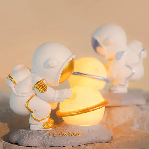 Cartoon Resin Astronaut LED Table Lamp Spaceman Moon Lamp Night Light Modern Model with 3D Printing Glass Lampshade Bedside Lamp