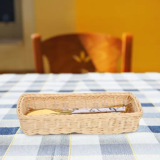 Plastic Woven Cutlery Organizer Basket with Drainage for Kitchen Tableware