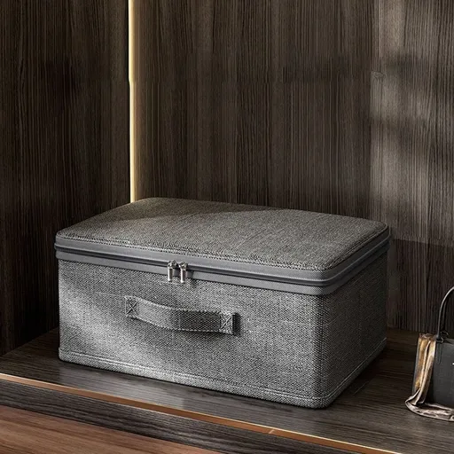 Storage Bins With Zipper Lids, Lidded Storage Baskets, Washable Collapsible Leather Handle Cotton Linen Fabric Shelf Closet Organizer Container
