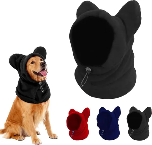 Dog emergency winter cone with ear protection, fleece neck warmer for dogs, (black, S)