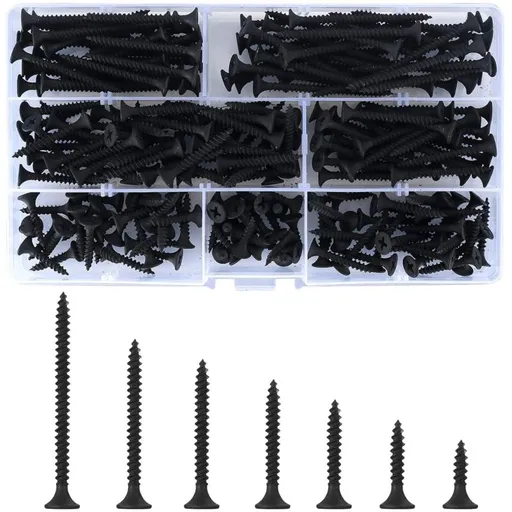 220 pcs Self Tapping Wood Screws, Black Cross Flat Head Self Drilling Screw, Metal Screws For Drywall Furniture - M3.5