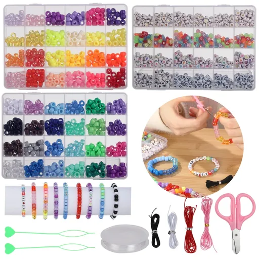 72-Color Friendship Bracelet Kit, Complete DIY Craft Set with 48-Grid Pony Beads and 24-Grid Letter Beads, 4 Elastic Strings, Scissors, Beading Needles and Portable Storage Case