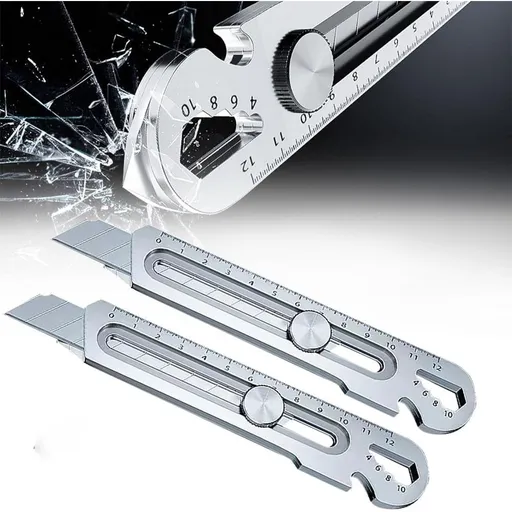 10-In-1 Mutipurpose Utility Knife, 2 Pack Stainless Steel Retractable Box Cutter, Multi-functional Extended Razor Knife for Office, Home (Silver)