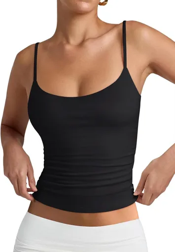 Women's Basic Double Lined Scoop Neck Tank Tops Adjustable Cami Tank Summer Sleeveless Tops