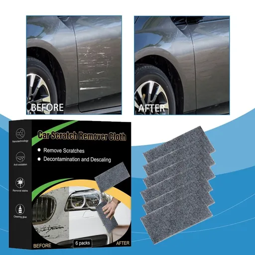Car Scratch Repair Wipes 6 Pack 10x20cm, Fiber Auto Paint Scratch Remover Cloth, Portable Quick Cleaning Tool for All Vehicle Paint Surfaces