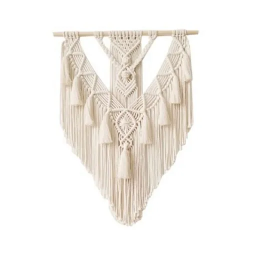 Boho Wall Hanging Decor, Geometric Woven Tapestry Chic Cotton Handmade Bohemian Art with Long Tassel, Craft Ornament