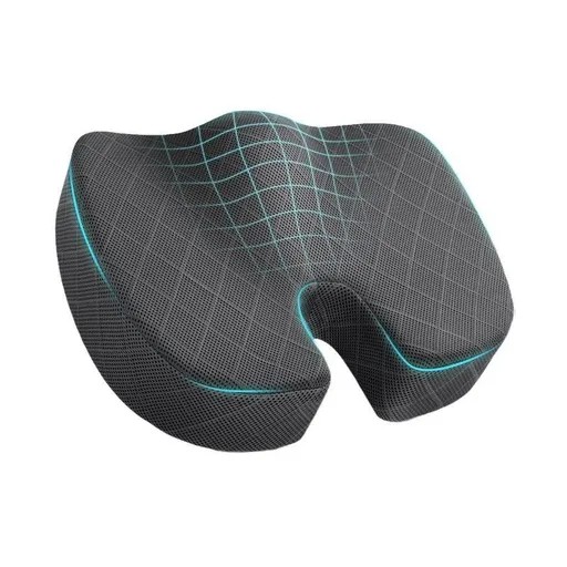 Grey Ergonomic Memory Foam U-Shaped Seat Cushion - Breathable Orthopedic Pressure Relief Pillow with ZIpper Cover & Handle (45 x 36 CM)