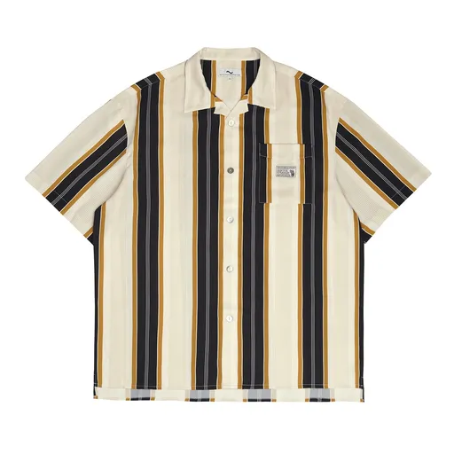 Men Short Sleeve Shirt American Style Stripe C125 Black 2XL