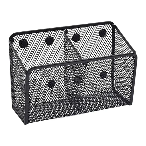 Magnetic Pen Holder, Heavy Duty 2 Slot Mesh Pencil & Marker Organizer for Desk, Extra Strong Magnets for Locker, Refrigerator, Dry Erase Board, Whiteboard Storage Solution, 7.28x2.68x4.92 3.35" x 2.17" x 3.94" Black