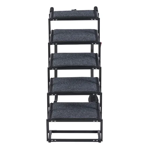 Dog Stairs for Car, 5 Steps Extra Wide Foldable Dog Ramp for Large Dogs with Non-Slip Rug Surface, Portable Lightweight Pet Ladder for Car, SUV, Truck, High Beds, Sofas, Support up to 91 kg
