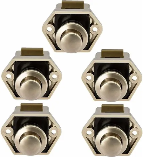 Push button for camper van - Locking button for shutter door - for camping RV, motorcycle, caravan, 5 pieces (nickel)