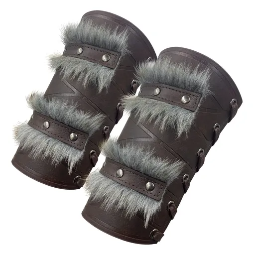 Nordic Viking Barbarian Arm Guards, Medieval Artificial Fur Gauntlets, Vintage Faux Leather Bracers Leather Arm Guards Medieval Bracers Renaissance Armor Gauntlet for Halloween Cosplay