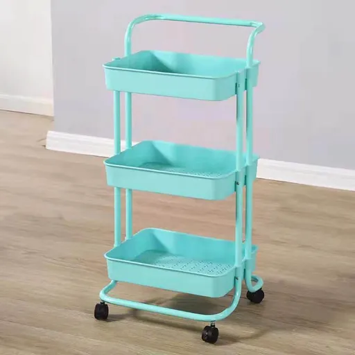 Heavy Duty 3 Tier Utility Rolling Cart Stylish Multifunctional Storage Organizer for Kitchen Bathroom Living Room Blue