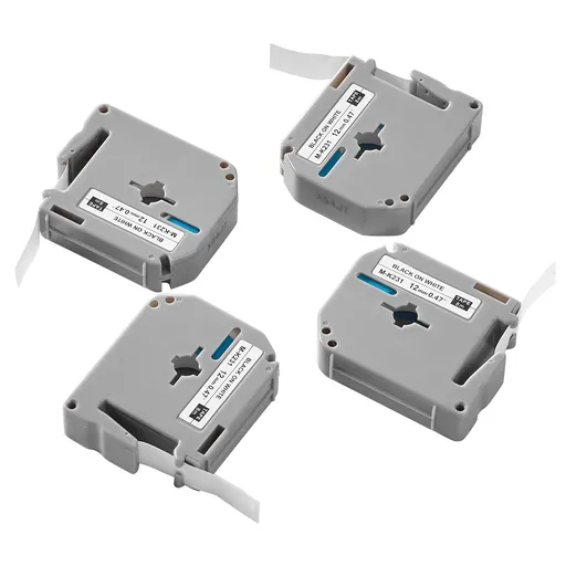 Label Maker Tape, 4 Pack, 0.47 in / 12 mm Black on White Label Cartridge Compatible for Various Types of Brother Labelers, Durable & Long-lasting, Waterproof, Replacement for Letra Tag M-K231