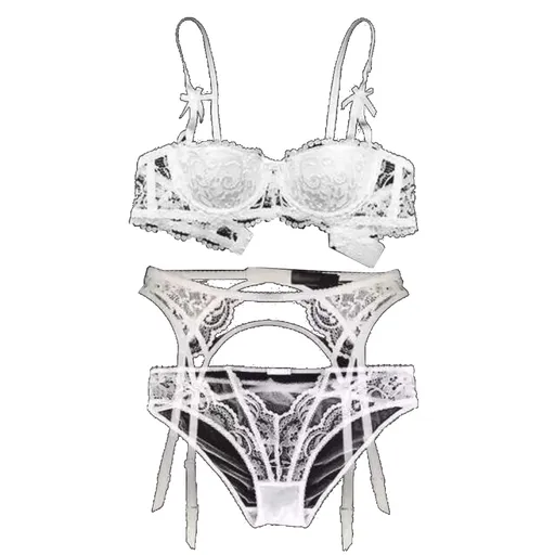 House Of Dasein Seductress Lace Bra Panty Garter Set - White - 75C Or 34C