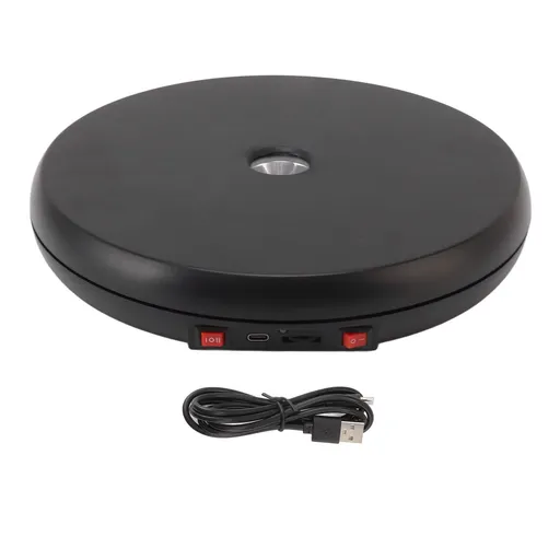 Electric Rotating Display Table LED Light 25cm Noiseless 20kg Load Capacity Turntable Display Stand for Jewelry Black