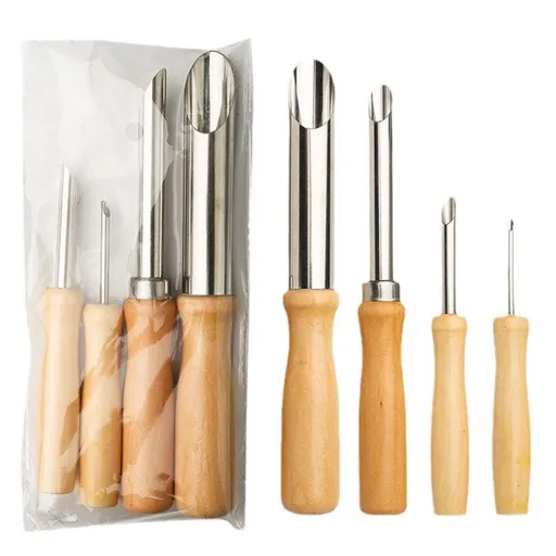 2 set Round Hole Cutter 4 PCS Stainless Steel and Wood Circle Shaping Hole Cutters for Pottery Clay Sculpture 4Sizes