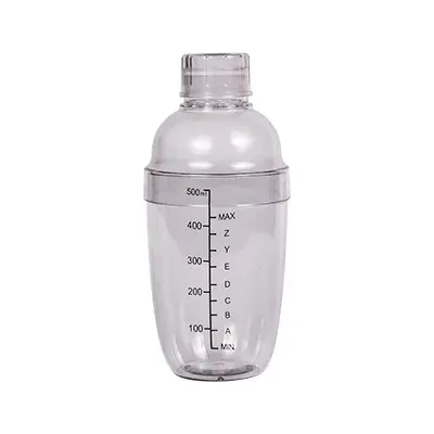 1PC Plastic Cocktail Shaker 500ml for Home Bar, Drink Mixing Utensil with Transparent and Black Scale