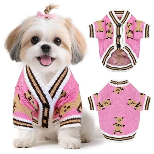Cute Knitted Bear Sweater for Dogs Cats Soft Warm Autumn Winter Pet Jumper - L