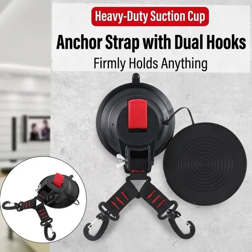 Heavy-Duty Suction Cup Anchor with Dual Hooks for Car, Camping, and Home Use – Secure Tent, Tarp, and Gear on Smooth Surfaces with Reusable Vacuum Mount, 2-Pack (2PCS)